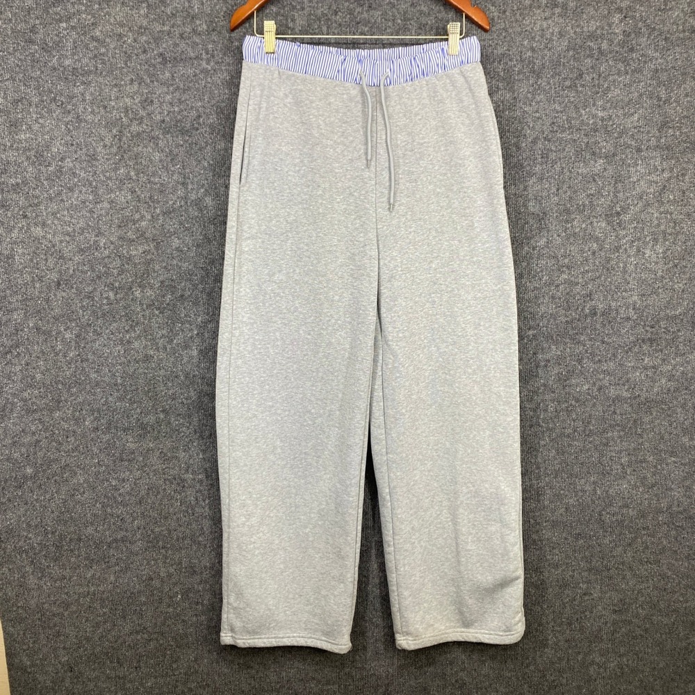 Roma Concept by Rosee Gray Wide Leg Sweatpants Striped Waistband Mens Medium